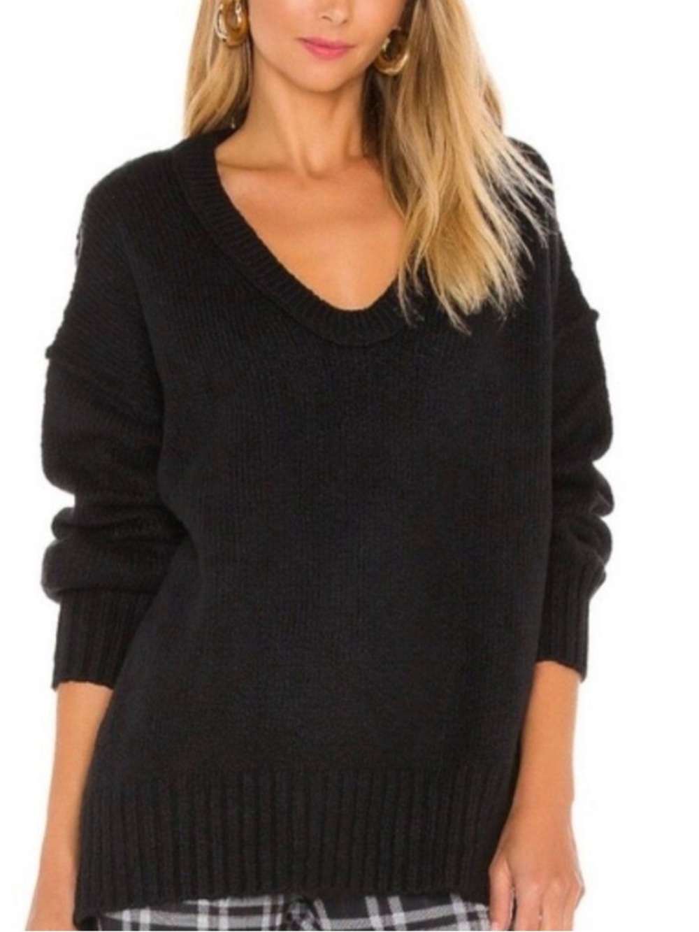 Free people brookside oversized v neck tunic sweater black sz L